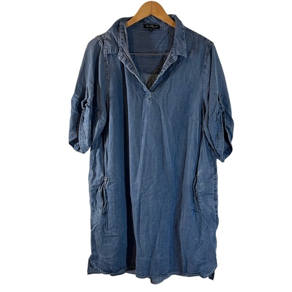 Velvet Heart Chambray Shirt Dress Plus Size 1X Collared Pockets Knee Length Blue - Picture 1 of 7